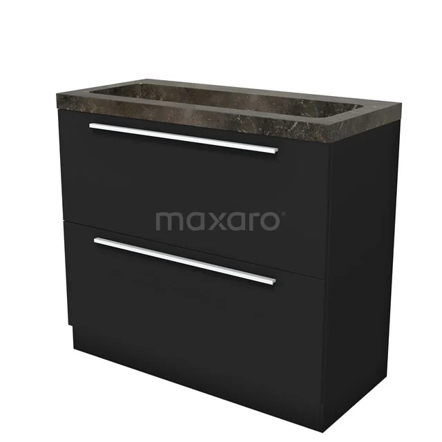 Modulo Vanity units with basin | 100 cm Matte black Flat front Natural stone 2 high drawers standing drawers under each other BMW13S-00340