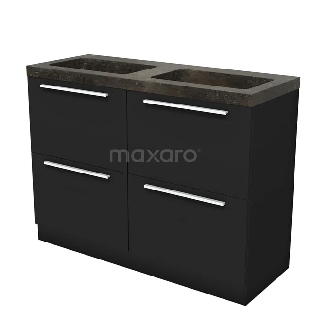 Modulo Vanity units with basin | 120 cm Matte black Flat front Natural stone 4 standing high drawers BMW14S-00153