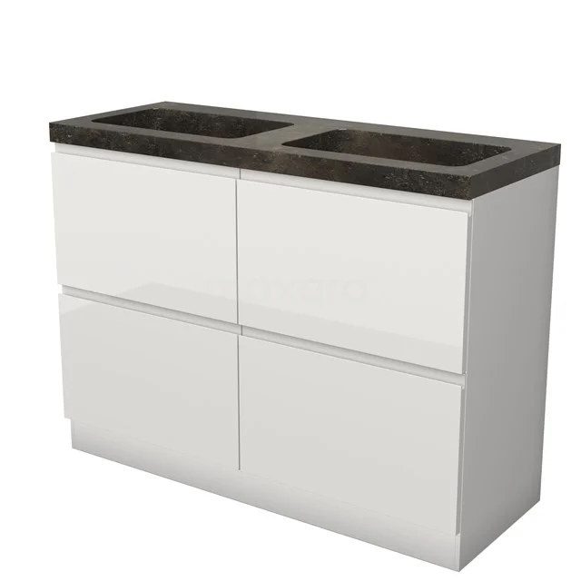 Modulo Bathroom furniture with sink | 120 cm High-gloss white Handle-less front Natural stone 4 standing high drawers BMW14S-00158