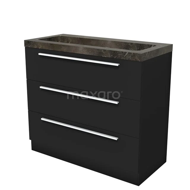 Modulo Vanity units with basin | 100 cm Matte black Flat front Natural stone 3 standing drawers BMW19S-00618
