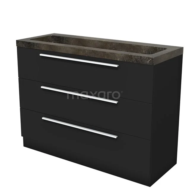 Modulo Vanity units with basin | 120 cm Matte black Flat front Natural stone 3 standing drawers BMW19S-00627
