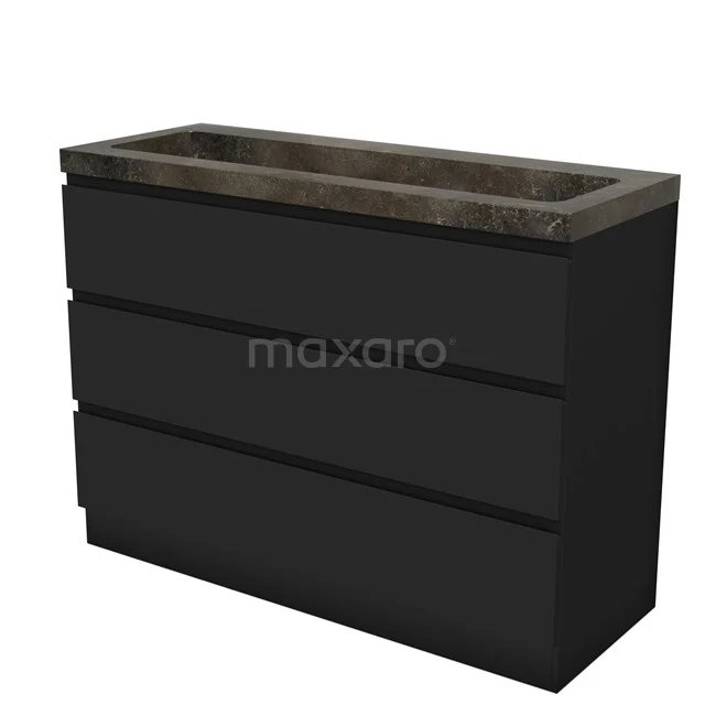 Modulo Vanity units with basin | 120 cm Matte black Handle-less front Natural stone 3 standing drawers BMW19S-00629