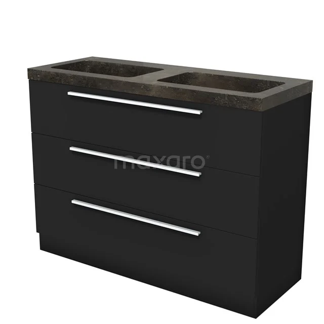 Modulo Vanity units with basin | 120 cm Matte black Flat front Natural stone 3 standing drawers BMW19S-00636