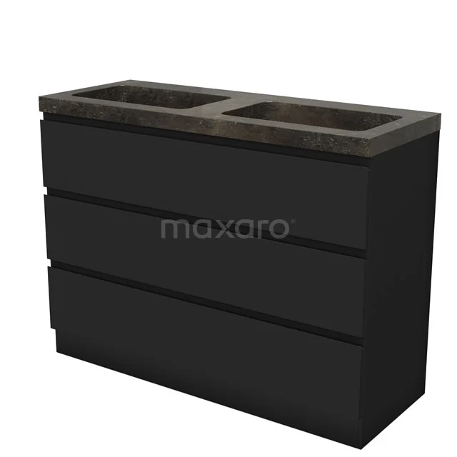Modulo Vanity units with basin | 120 cm Matte black Handle-less front Natural stone 3 standing drawers BMW19S-00638