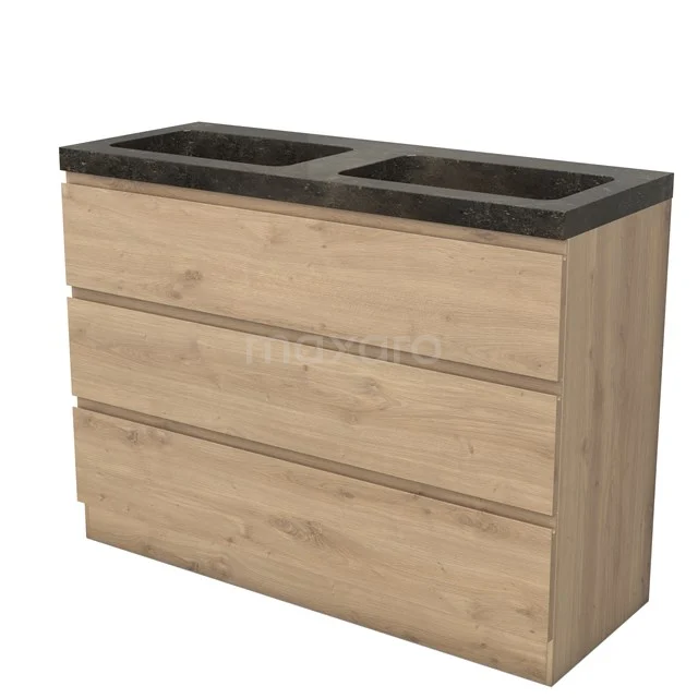 Modulo Bathroom furniture with sink | 120 cm Light brown oak Handle-less front Natural stone 3 standing drawers BMW19S-00644