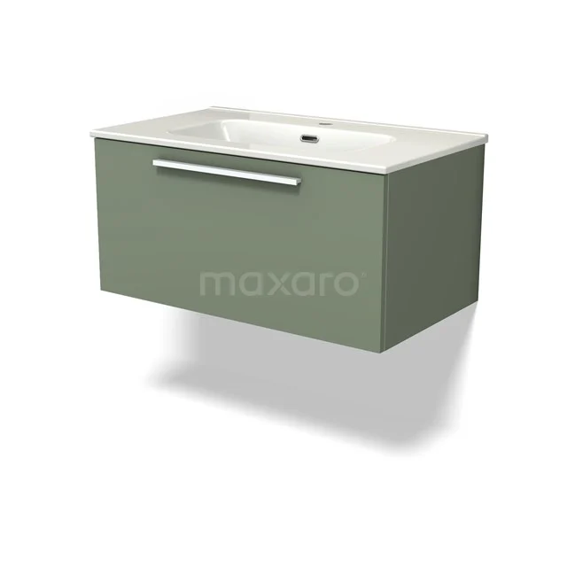 Modulo Vanity units with basin | 80 cm Sage green Flat front Ceramic 1 drawer BMW11-03960