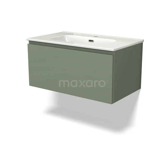 Modulo Vanity units with basin | 80 cm Sage green Handle-less front Ceramic 1 drawer BMW11-03976