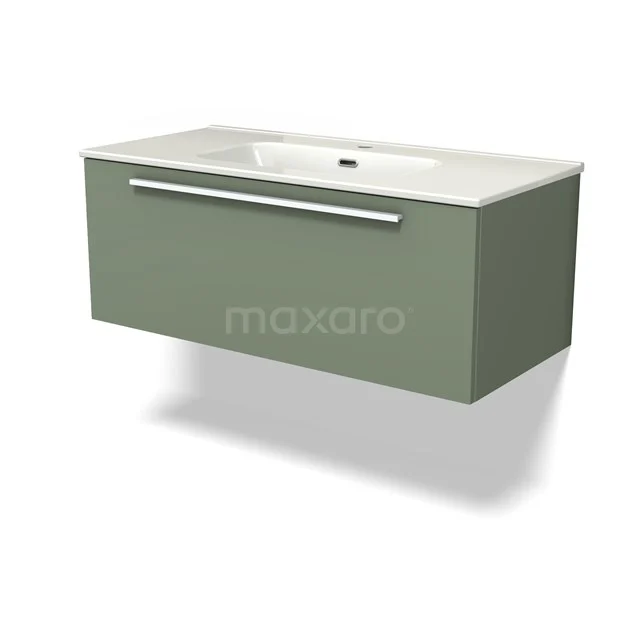Modulo Vanity units with basin | 100 cm Sage green Flat front Ceramic 1 drawer BMW11-03996