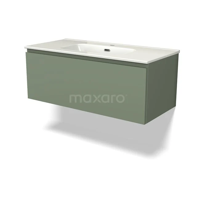 Modulo Vanity units with basin | 100 cm Sage green Handle-less front Ceramic 1 drawer BMW11-04016