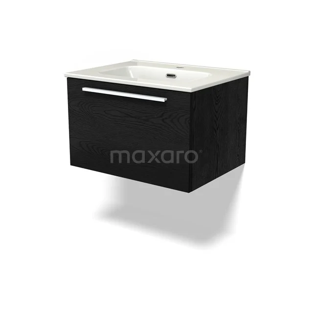 Modulo Vanity units with basin | 60 cm Black oak Flat front Ceramic 1 drawer BMW11-04085