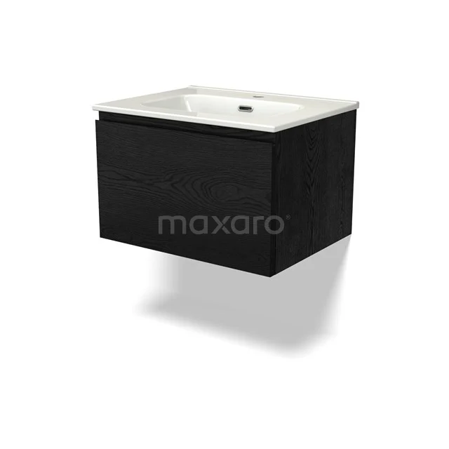 Modulo Vanity units with basin | 60 cm Black oak Handle-less front Ceramic 1 drawer BMW11-04100