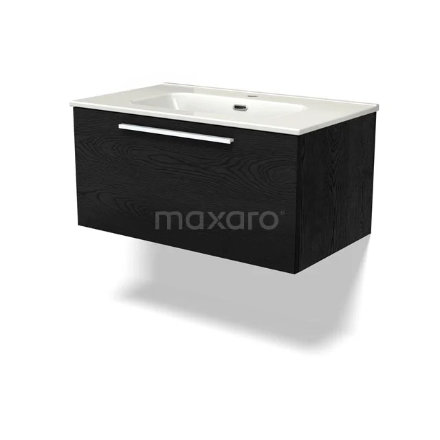 Modulo Vanity units with basin | 80 cm Black oak Flat front Ceramic 1 drawer BMW11-04116