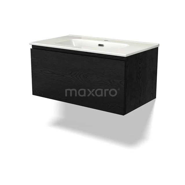 Modulo Vanity units with basin | 80 cm Black oak Handle-less front Ceramic 1 drawer BMW11-04132