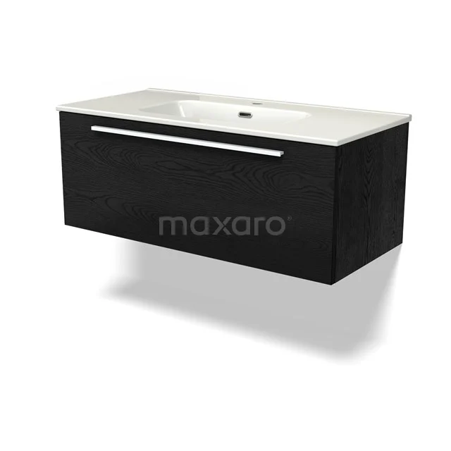 Modulo Vanity units with basin | 100 cm Black oak Flat front Ceramic 1 drawer BMW11-04152