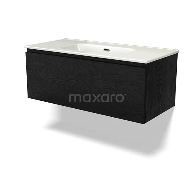 Modulo Vanity units with basin | 100 cm Black oak Handle-less front Ceramic 1 drawer BMW11-04172