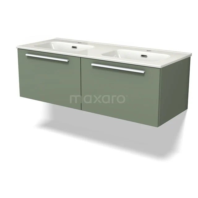 Modulo Vanity units with basin | 120 cm Sage green Flat front Ceramic 2 Side-by-side drawers BMW12-00907