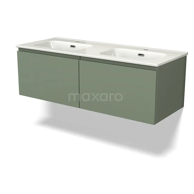 Modulo Vanity units with basin | 120 cm Sage green Handle-less front Ceramic 2 Side-by-side drawers BMW12-00921