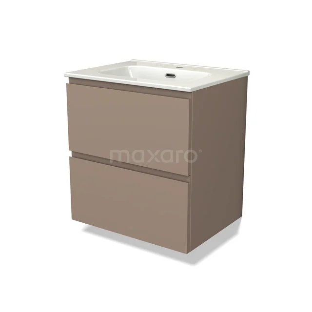 Modulo Vanity units with basin | 60 cm Taupe Handle-less front Ceramic 2 Stacked drawers BMW17-03959