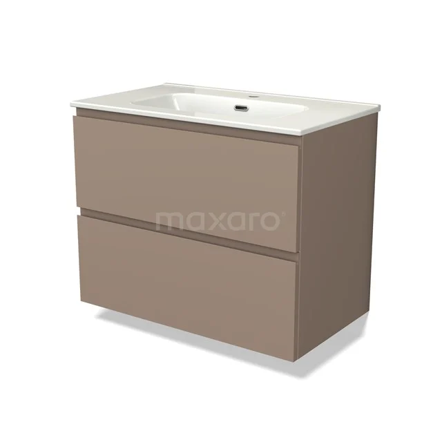 Modulo Bathroom furniture with sink | 80 cm Taupe Handle-less front Ceramic 2 Stacked drawers BMW17-03991