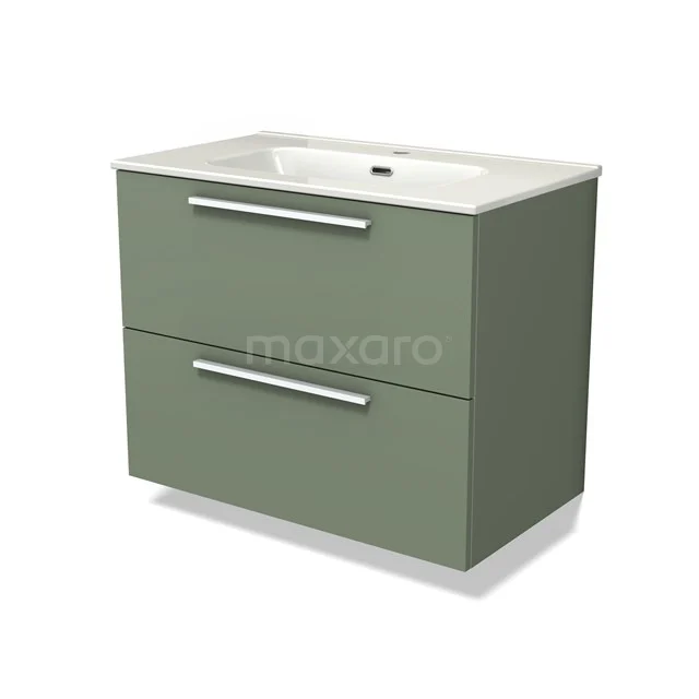 Modulo Vanity units with basin | 80 cm Sage green Flat front Ceramic 2 Stacked drawers BMW17-04131