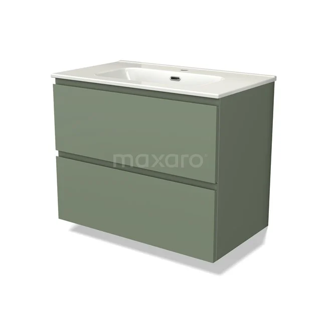 Modulo Vanity units with basin | 80 cm Sage green Handle-less front Ceramic 2 Stacked drawers BMW17-04147