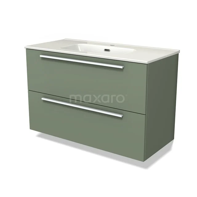 Modulo Vanity units with basin | 100 cm Sage green Flat front Ceramic 2 Stacked drawers BMW17-04167