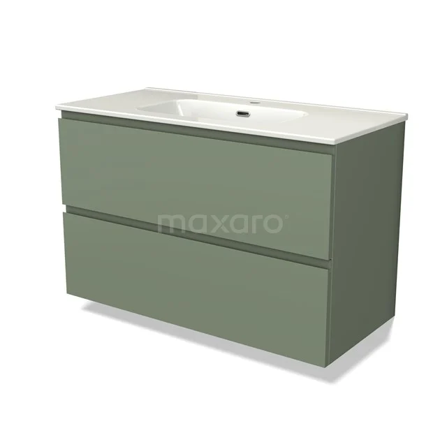 Modulo Bathroom furniture with sink | 100 cm Sage green Handle-less front Ceramic 2 Stacked drawers BMW17-04187