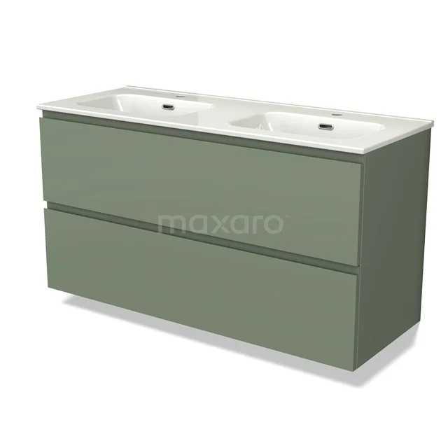 Modulo Vanity units with basin | 120 cm Sage green Handle-less front Ceramic 2 Stacked drawers BMW17-04241