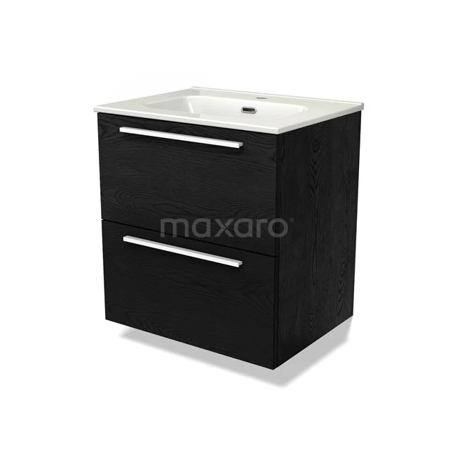 Modulo Vanity units with basin | 60 cm Black oak Flat front Ceramic 2 Stacked drawers BMW17-04256