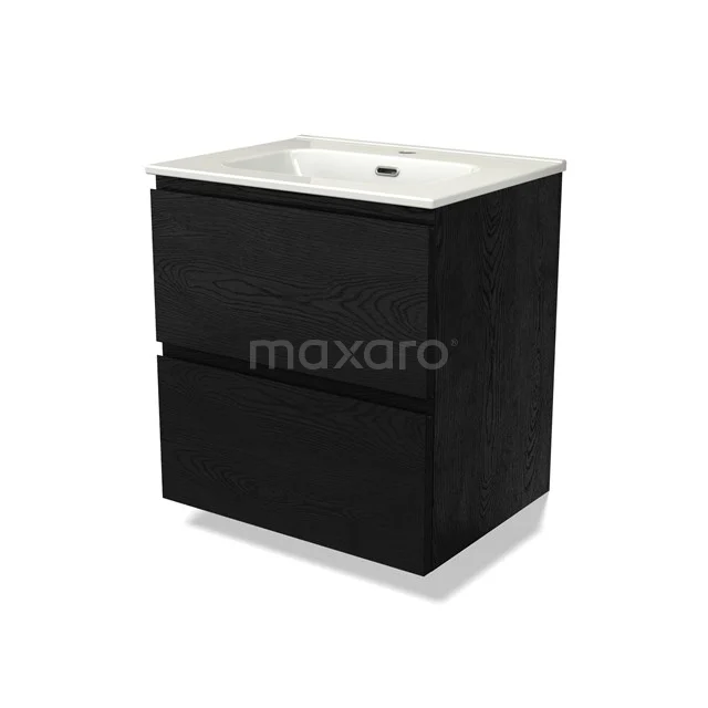 Modulo Vanity units with basin | 60 cm Black oak Handle-less front Ceramic 2 Stacked drawers BMW17-04271