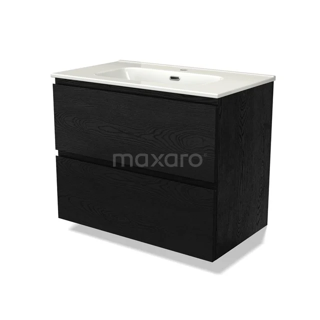 Modulo Vanity units with basin | 80 cm Black oak Handle-less front Ceramic 2 Stacked drawers BMW17-04303