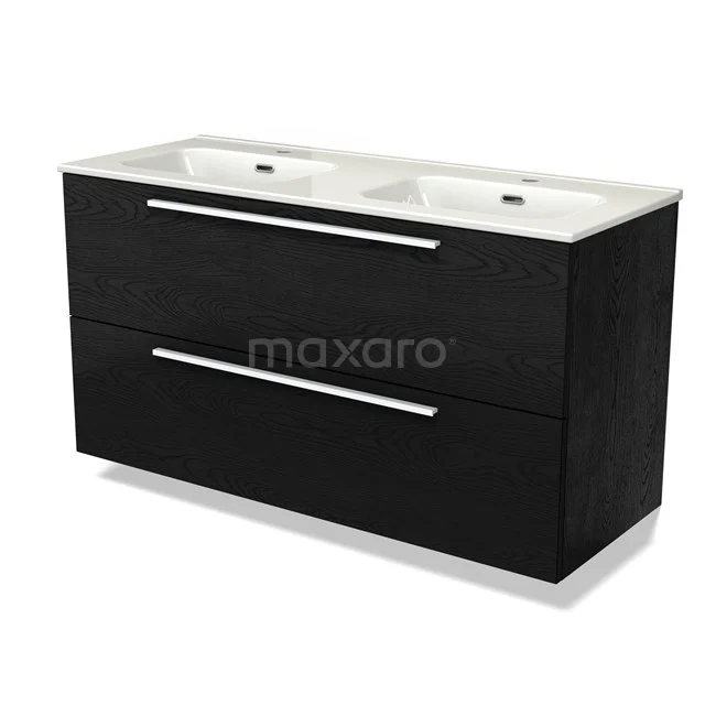 Modulo Vanity units with basin | 120 cm Black oak Flat front Ceramic 2 Stacked drawers BMW17-04370