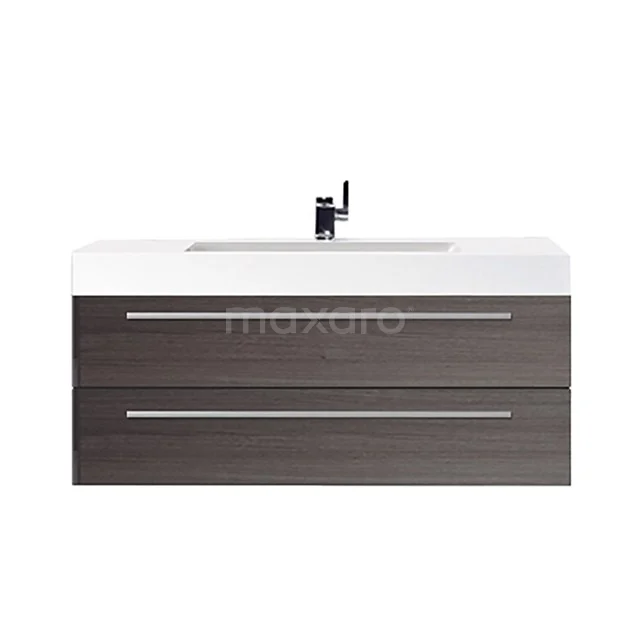 Canto Vanity units with basin | 100 cm Dark brown ash front Mineral marble 2 low stacked drawers under each other F02-100012813 Modern bathroom unit in dark wood with white vanity units with basin and two drawers, sleek design for stylish bathrooms.