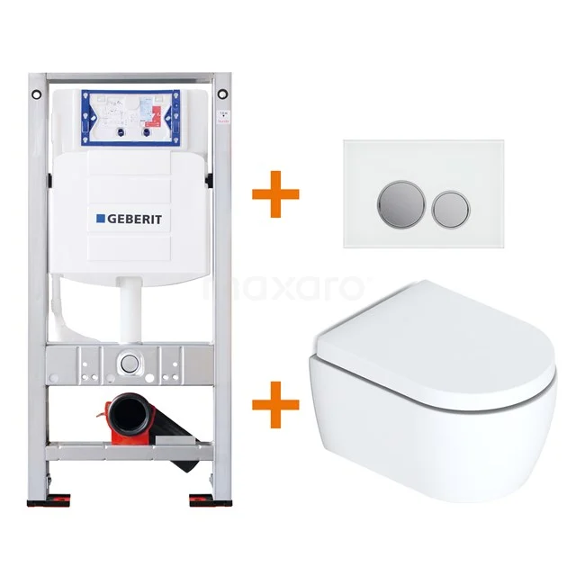 Toiletset Mat wit Verkort  met Spoelrand + Geberit UP320 inbouwreservoir TOI011