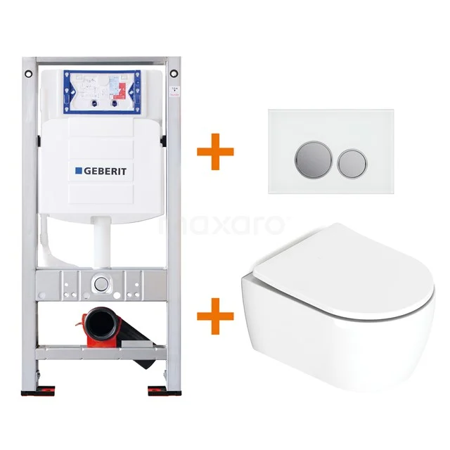 Toiletset Mat wit Verkort  met Spoelrand + Geberit UP320 inbouwreservoir TOI012
