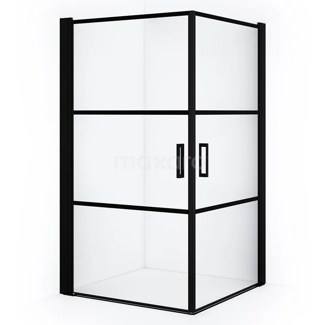 Diamond Shower enclosure | 105x105 cm Matte black Clear with 4 black stripes Pivot door Square CDE11010218MBN