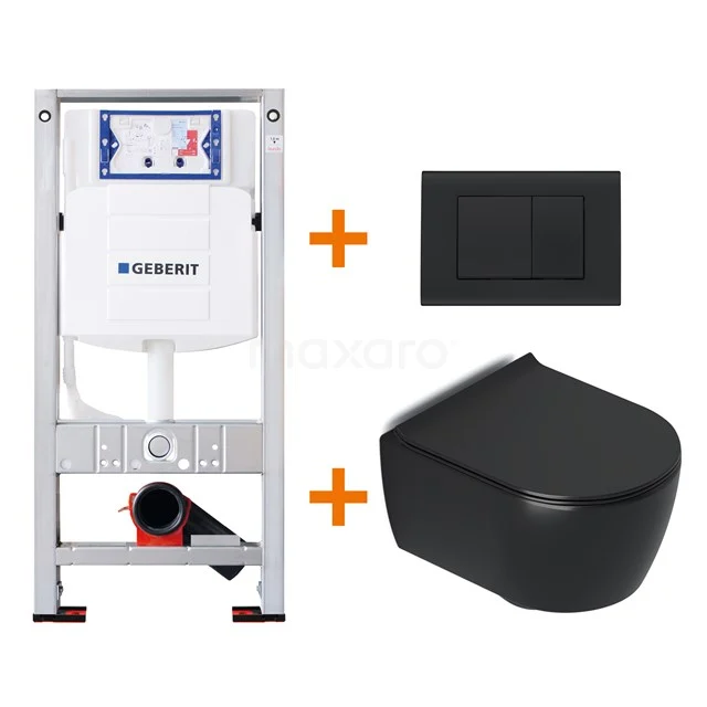 Toiletset Mat zwart Verkort met Easy Clean + Geberit UP320 inbouwreservoir TOI328