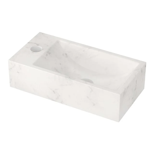 Small cloakroom basin WC White Marble Natural stone Tap hole Left-hand side N123-1011-1