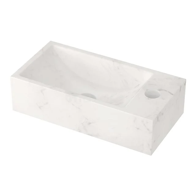 Handwaschbecken WC Weißer Marmor Naturstein Hahnloch Rechts N123-1016