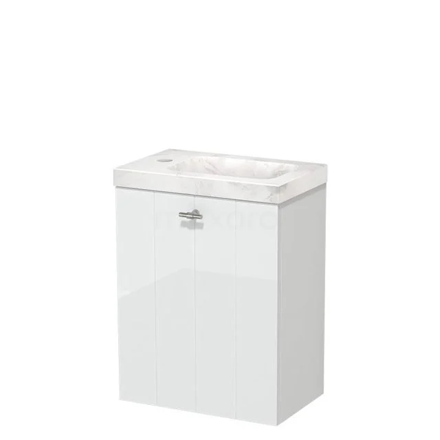 Modulo Pico Toilet unit with basin | 40 cm High-gloss white Lamel fronts Basin White marble Natural stone TMW10-00560