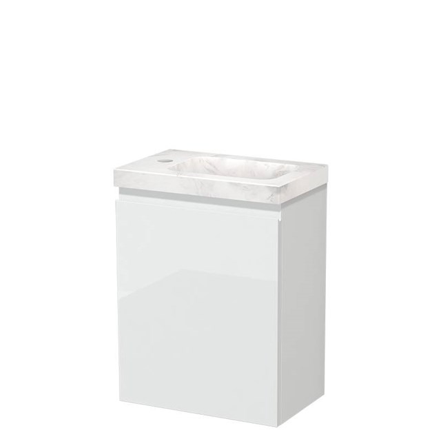 Modulo Pico Toiletmeubel met wastafel | 41 cm Hoogglans wit Greeploos front Wastafel Wit marmer Natuursteen TMW10-00561