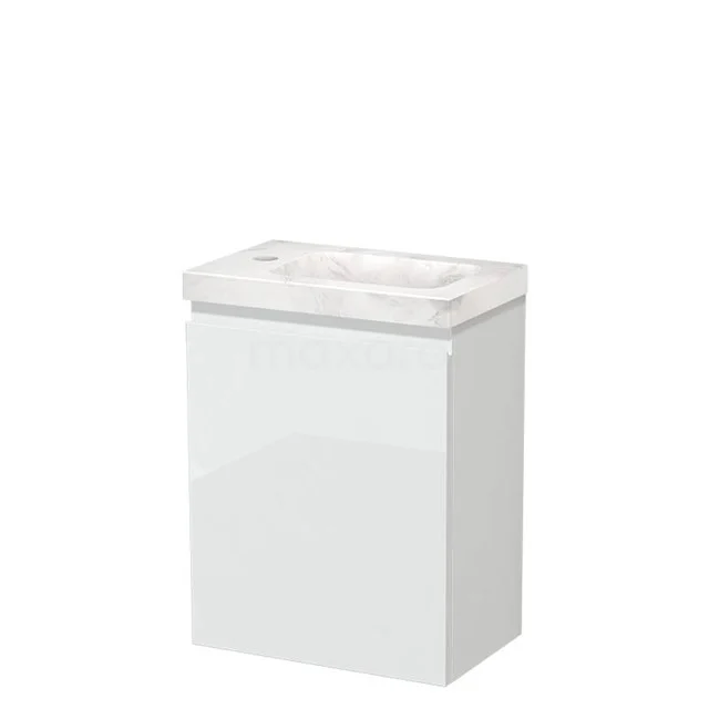 Modulo Pico WC-Möbel mit Waschbecken | 40 cm Hochglanz Weiß Grifflose Front Waschbecken Weißer Marmor Naturstein TMW10-00561