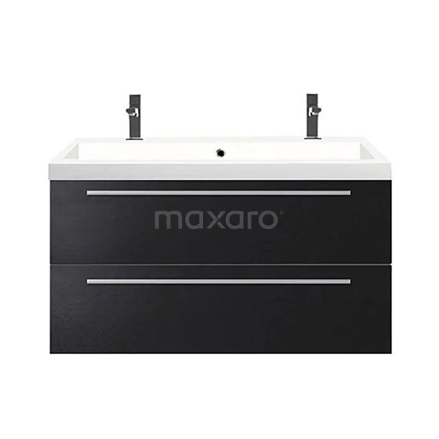 Black bathroom unit with double drawers, modern design and ceramic vanity units with basin, ideal for stylish bathroom design.