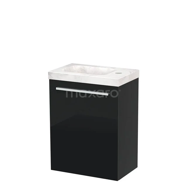 Modulo Pico Toiletmeubel met wastafel | 41 cm Hoogglans zwart Vlak front Wastafel Wit marmer Natuursteen TMW10-00570