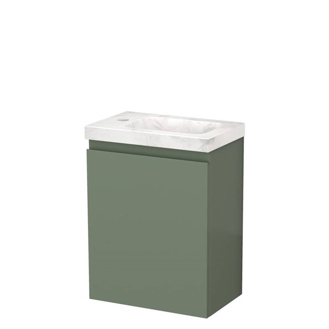 Modulo Pico Toiletmeubel met wastafel | 41 cm Saliegroen Greeploos front Wit marmer wastafel Natuursteen TMW10-00573