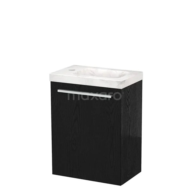 Modulo Pico WC-Möbel mit Waschbecken | 41 cm Schwarze Eiche Glatte Front Waschbecken aus weißem Marmor Naturstein TMW10-00575