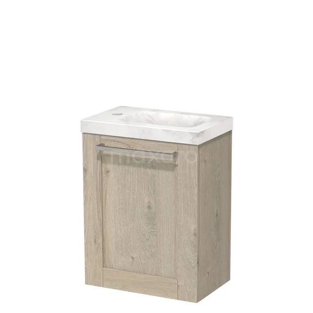 Modulo Pico WC-Möbel mit Waschbecken | 40 cm hellgraue Eiche Rahmenfront Waschbecken Weißer Marmor Naturstein TMW10-00583