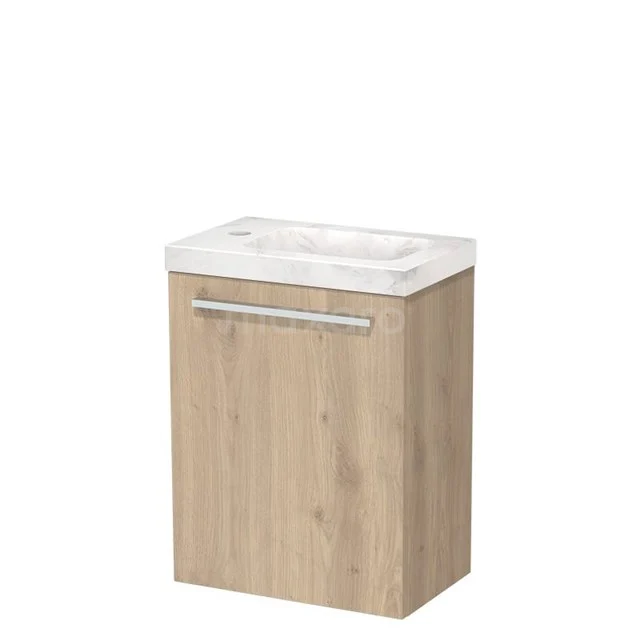 Modulo Pico Toiletmeubel met wastafel | 41 cm Lichtbruin eiken Vlak front Wastafel Wit marmer Natuursteen TMW10-00584