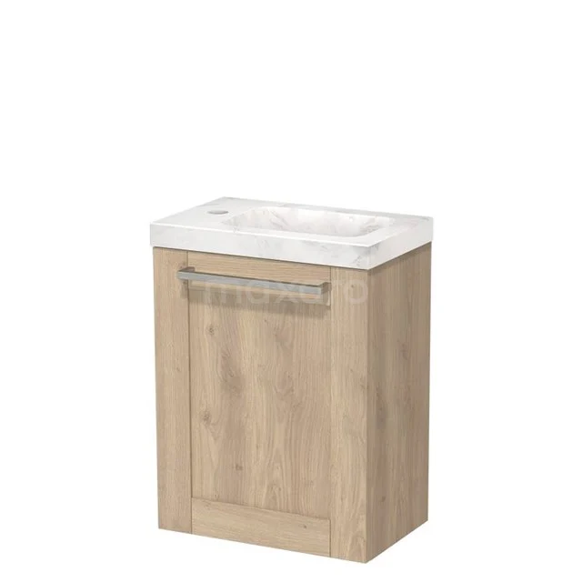 Modulo Pico WC-Möbel mit Waschbecken | 40 cm Hellbraune Eiche Rahmenfront Waschbecken Weißer Marmor Naturstein TMW10-00585