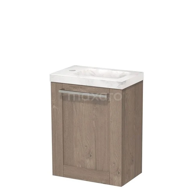 Modulo Pico Toilet unit with basin | 40 cm Mid brown oak Frame Fronts Basin White marble Natural stone TMW10-00589